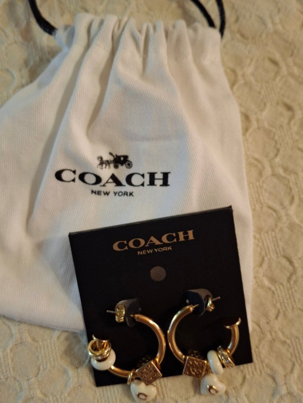 Coach Signature Enamel Heart Cube Charm Hoop Earrings - Picture 4 of 4